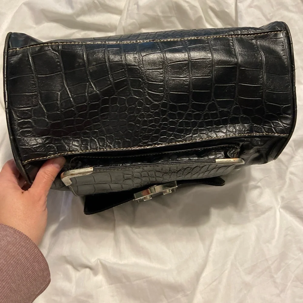 Elegant Black Crocodile-Embossed Handbag